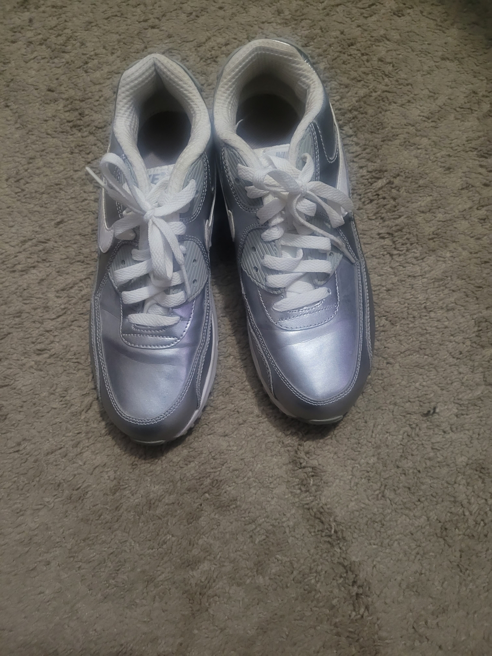 Nike  Silver and White Lace-Up Sneakers